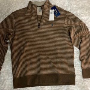 Ralph Lauren Polo Coffee Stripe 1/4 Zip men’s Heavier Weight Performance sz Med
